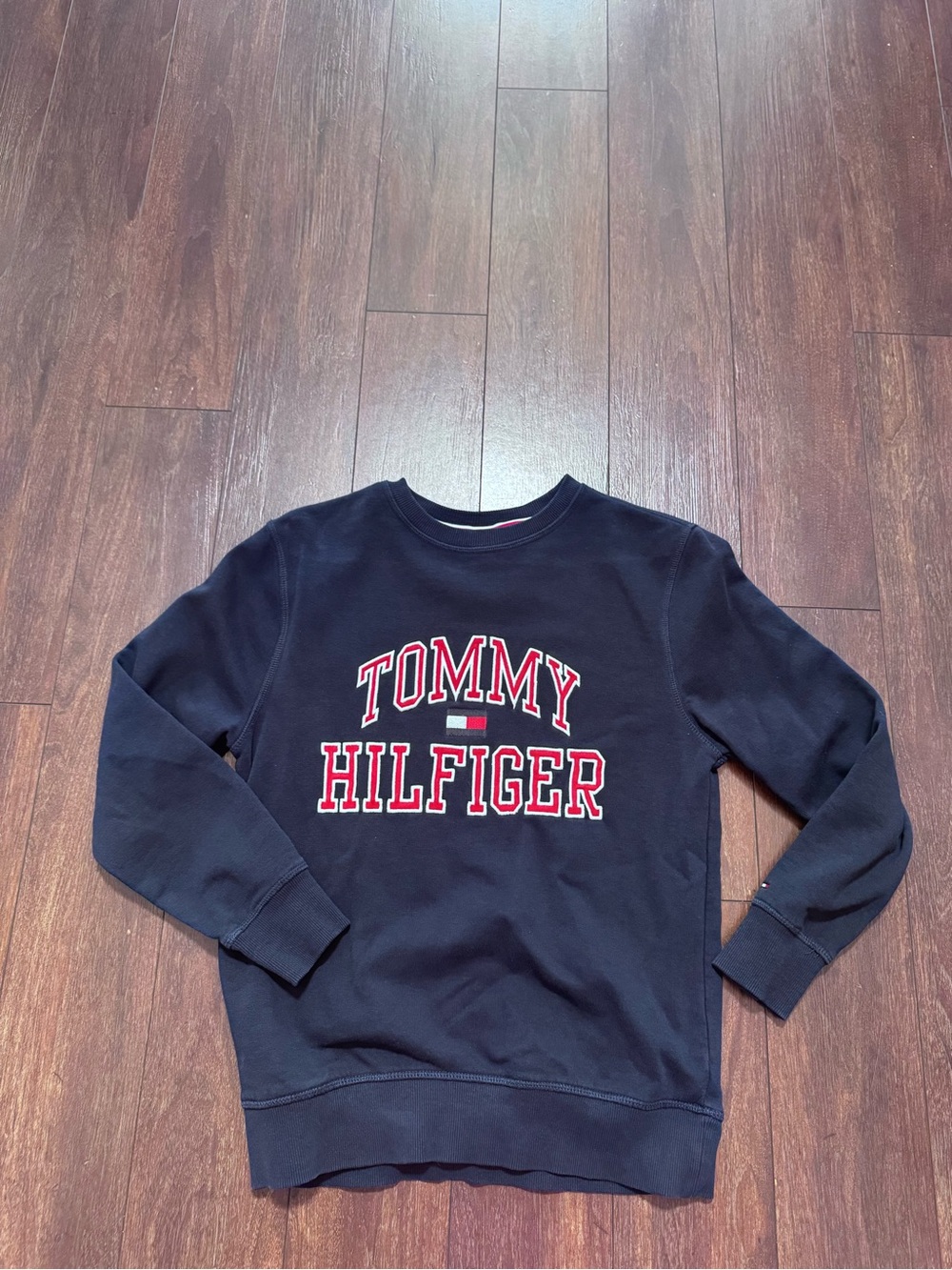 Tommy Hilfiger Navy Blue Crewneck Sweatshirt with Red Lettering